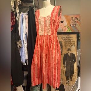 1950’s Red cotton Lace-Trimmed Dress